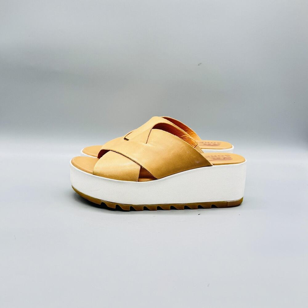 Sorel Sandals Womens 6 Beige Leather Cameron Flatform Mule Wedge Slip On Shoes - Picture 4 of 10